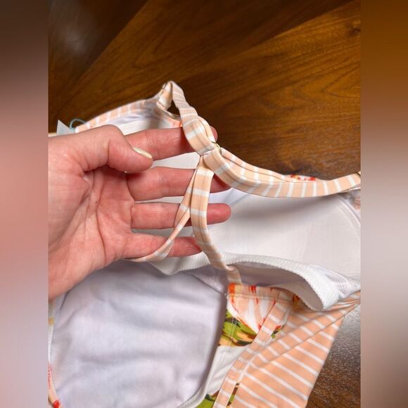 Kona Sol Striped & Floral Print Suit 🌺 Peach, white & green 🌺 size medium - Picture 4 of 10